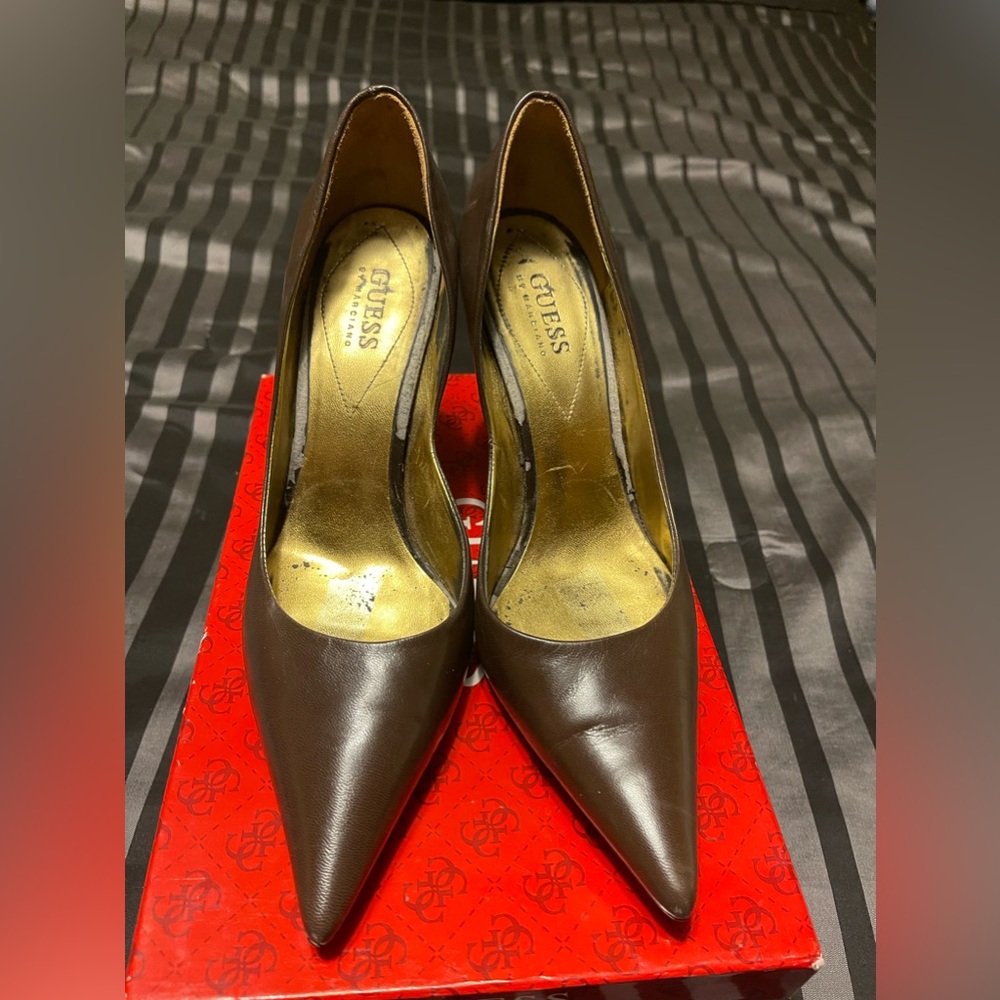 Brown guess heels.